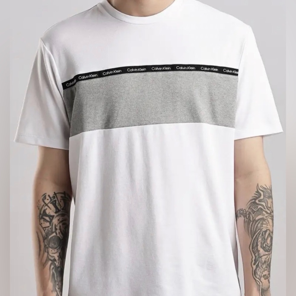 Calvin Klein Men's Short Sleeve Tee in White and Gray